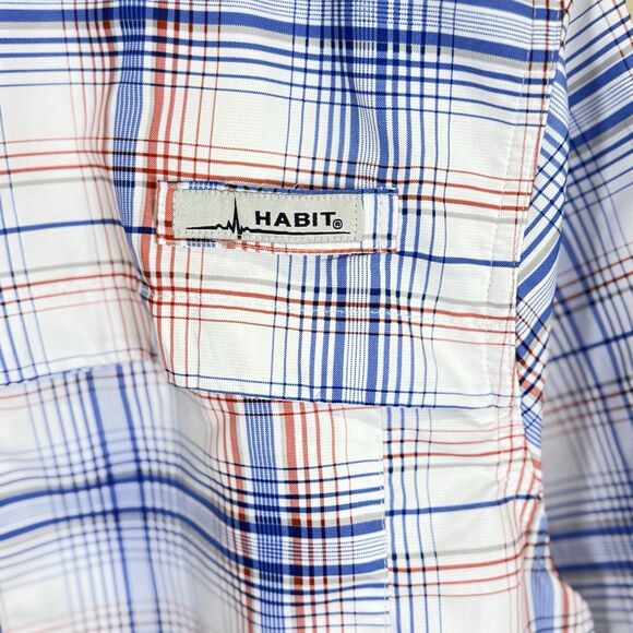 Habit Shirt Fishing Button Up Vented White w/ Red Blue Check UPF40 3XL Outdoors - Picture 2 of 7